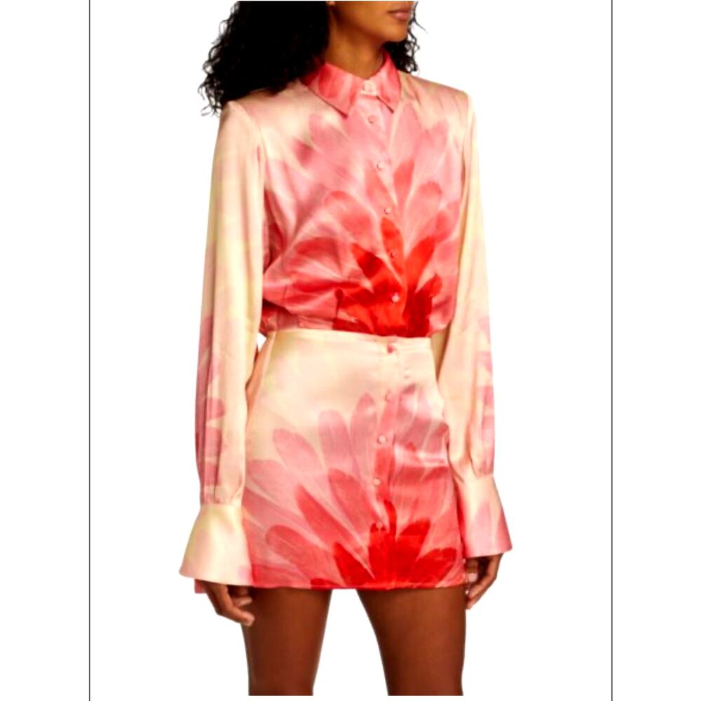 Alexis Pink and Red Floral Satin Mini Dress